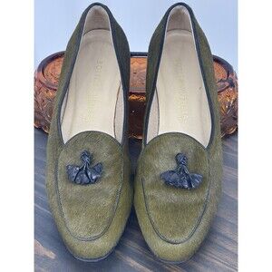 Vintage Bottega Veneta Olive Green Pony Hair Tassel Loafers Flats Italy 36.5/6.5